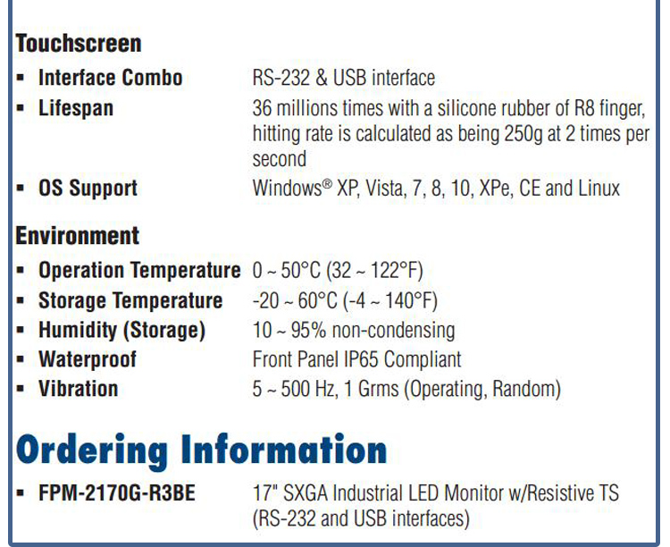 全新研華 工業(yè)等級平板顯示器FPM系列 6寸工業(yè)顯示器 FPM-2170G