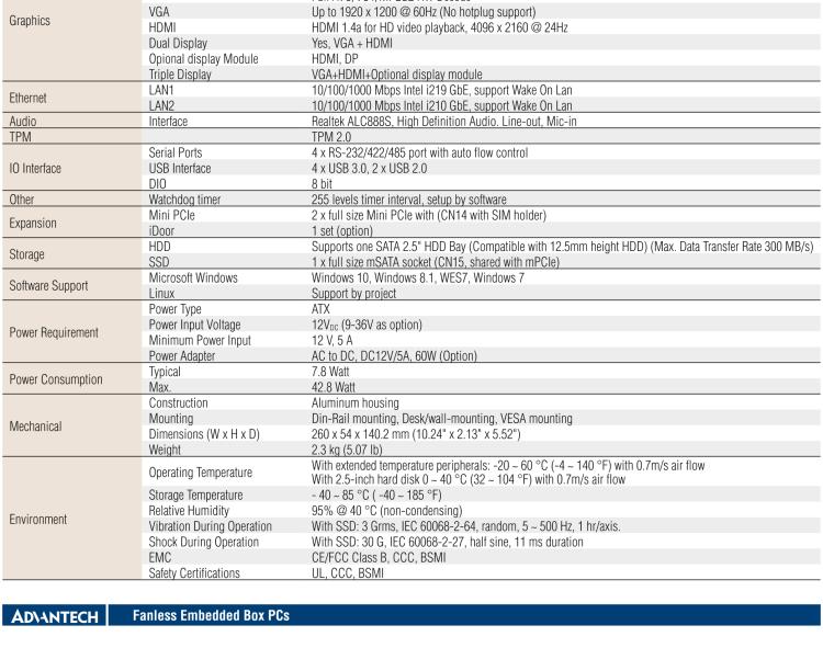 研華EIS-D150 研華EIS-D150，邊緣計算系統(tǒng)，支持Intel 第六代處理器，可選i3/i5/i7 CPU，最高支持 16 GB內(nèi)存，具備豐富擴展接口 2 x LAN，4 x COM，6 x USB等，同時還可以擴展 iDoor 和 ARK-Plus 模組增加更多的擴展能力，可以根據(jù)現(xiàn)場應(yīng)用需求，靈活定制。