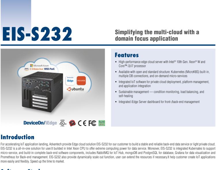 研華EIS-S232 研華 EIS-S232，邊緣計(jì)算系統(tǒng)服務(wù)器，支持Intel 第十代處理器，可選i3/i5/i7 Xeon CPU，DDR4 最高32GB，最多可支持4 x 2.5寸硬盤，具備豐富擴(kuò)展接口 2 x LAN，6 x COM，8 x USB，1 x PCIE，2 x PCI。產(chǎn)品生命周期長(zhǎng)，穩(wěn)定可靠。