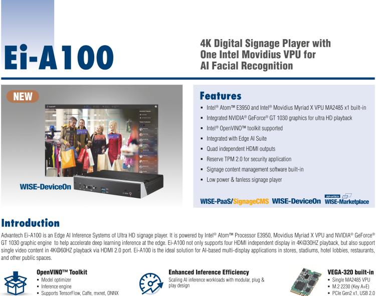 研華Ei-A100 4K Digital Signage Player with One Intel Movidius VPU for AI Facial Recognition