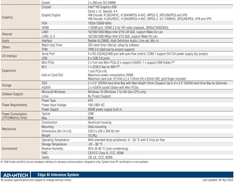 研華AIR-300 支持Intel Xeon / 6/7代Core?i3/i5/i7處理器，AI計(jì)算平臺(tái)，可擴(kuò)展 PCIe x16 GPU全尺寸卡