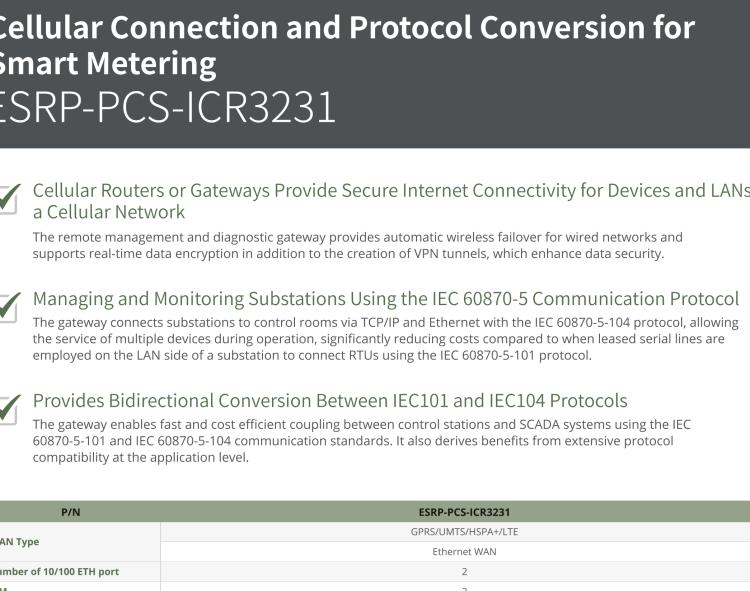 研華ESRP-PCS-ICR3231 Industrial Cellular Router Supports IEC 60870-5-101/104 Communication Protocol