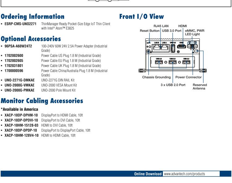 研華ESRP-CMS-UNO2271 ThinManager Ready Pocket-Size Edge IoT Thin Client with Intel? Atom? E3825