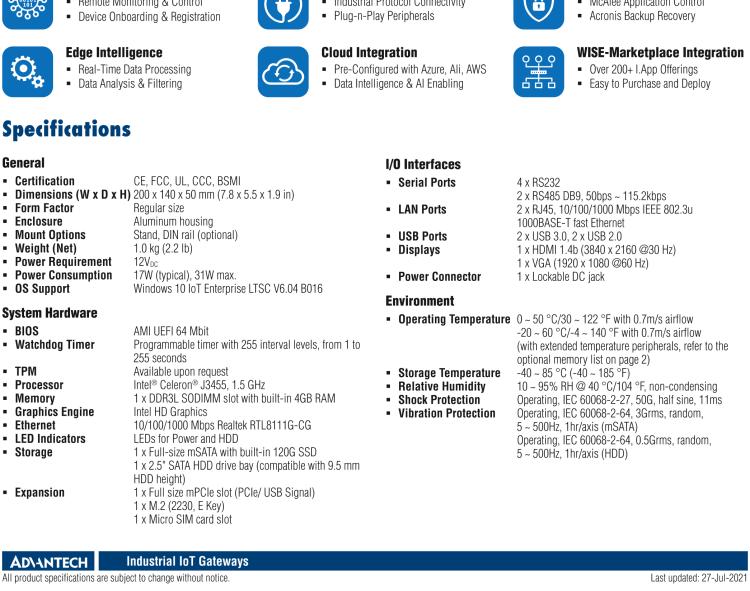 研華Ei-U247 IoT Edge Computer with Intel ? Celeron ? J3455 Processor, 2 x LAN, 6 x COM, 4 x USB, 1 x HDMI, and 1 x VGA