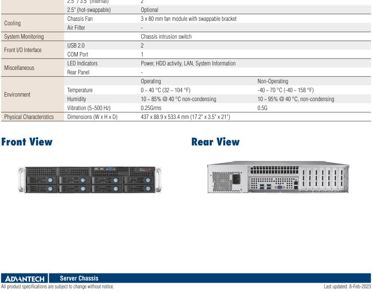 研華HPC-7282 2U 機(jī)架式機(jī)箱，適用于 Micro/ATX 服務(wù)器主板，支持8個(gè)2.5寸/3.5寸熱插拔硬盤，7個(gè)半高擴(kuò)展槽