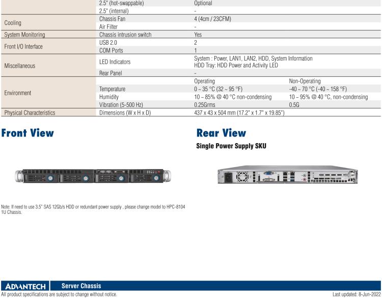 研華HPC-7140 1U 機(jī)架式服務(wù)器機(jī)箱，適用于 MicroATX/ATX 服務(wù)器主板，支持4個(gè)3.5"熱插拔盤位，1個(gè)全長(zhǎng)/半長(zhǎng)PCI-E x16擴(kuò)展插槽