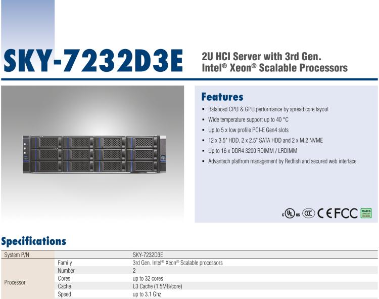 研華SKY-7232D3E 2U HCI Server with 3rd Gen. Intel? Xeon? Scalable Processors