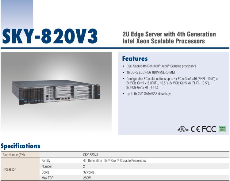 研華SKY-820V3 2U Edge Server with 4th Generation Intel Xeon Scalable Processors