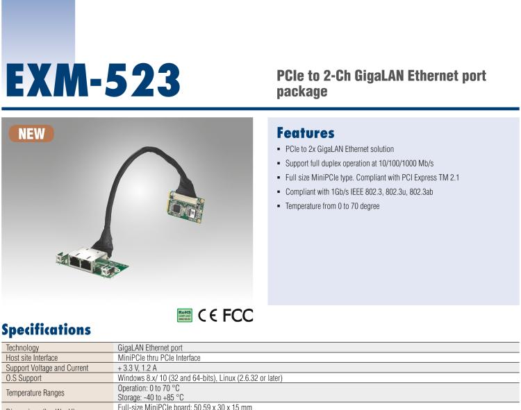 研華EXM-523 GigaLAN 以太網(wǎng)模塊、2-Ch、PCIe I/F