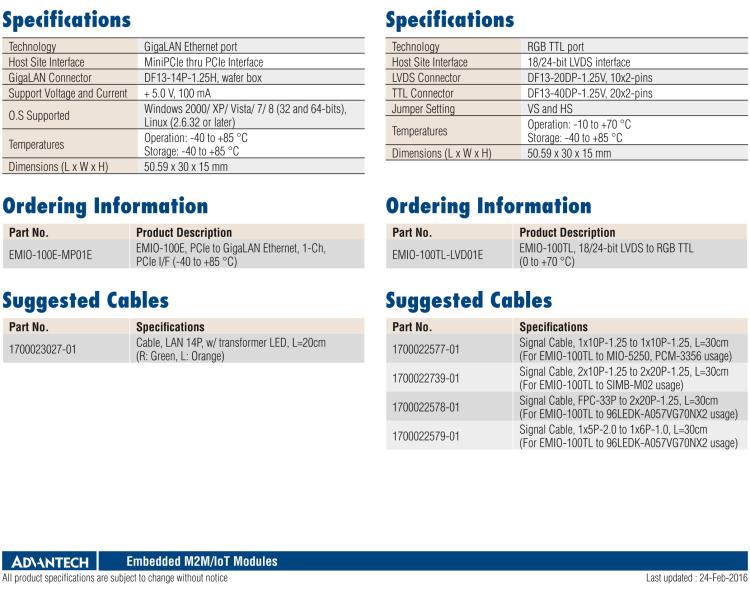 研華EMIO-100TL 1 路，18/24-bit LVDS 轉(zhuǎn) RGB TTL 模塊