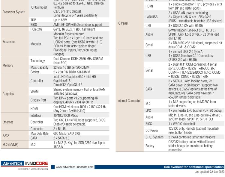 研華DPX-M1270 Intel? 8th & 9th Generation Core?-i7/i5/i3 Embedded Multi-media Gaming System