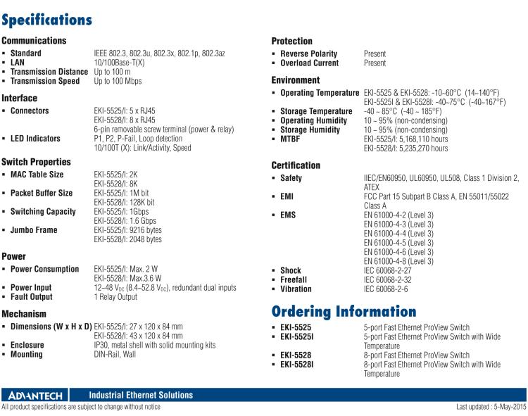 研華EKI-5525I 5端口百兆ProView（組態(tài)）系列寬溫工業(yè)以太網(wǎng)交換機(jī)