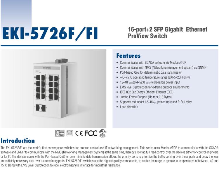 研華EKI-5726FI 2SFP 16網(wǎng)口全千兆ProView(組態(tài))系列工業(yè)以太網(wǎng)交換機(jī)