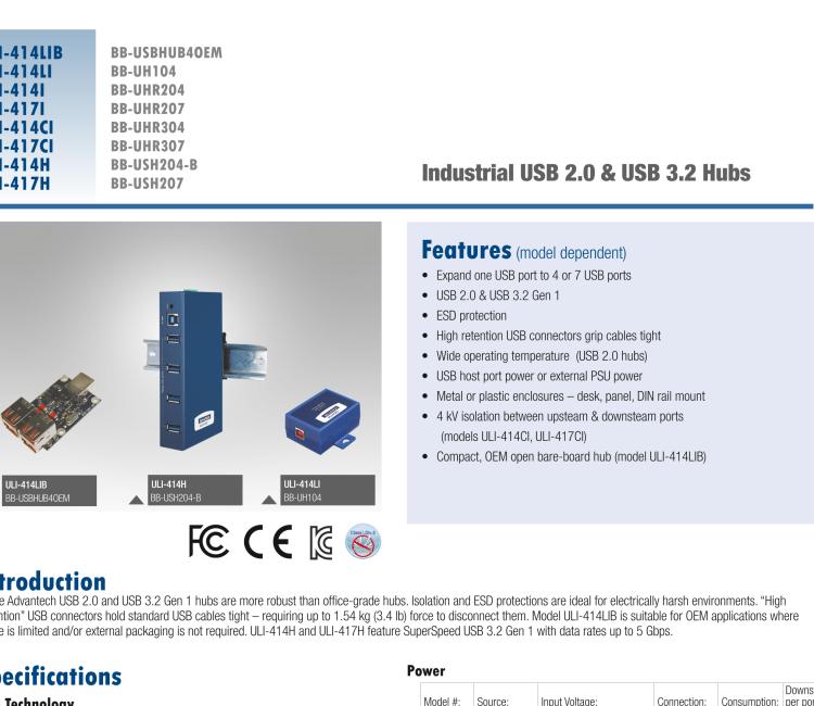 研華BB-UHR204 ULI-414I 4 端口工業(yè) USB 集線器