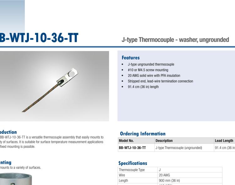 研華BB-WTJ-10-36-TT Thermocouple, J-type, #10 Mounting Hole, Ungrounded