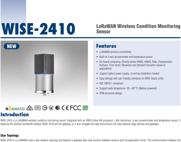 研華WISE-2410 WISE-2410是LoRaWA N無線振動溫度監(jiān)控傳感器，電池使用周期為2年。