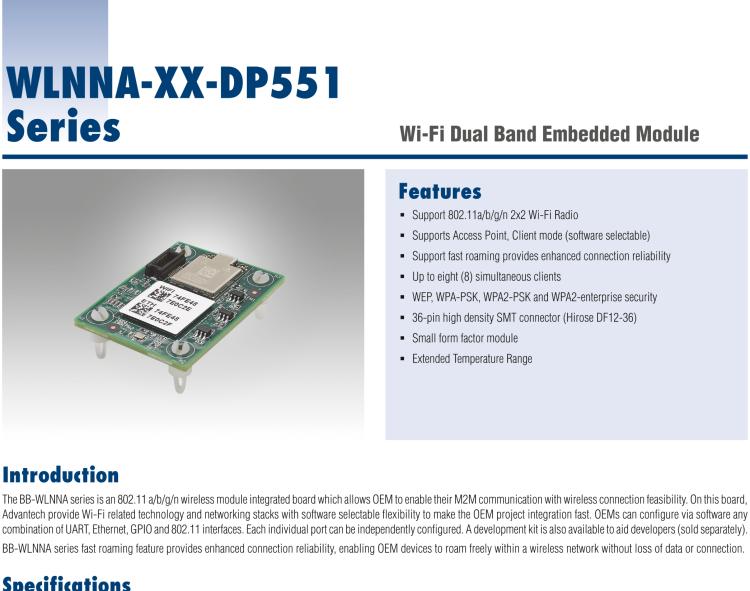 研華BB-WLNNA-ER-DP551 Wi-Fi Dual Band Embedded Module, Fast Ethernet Interface