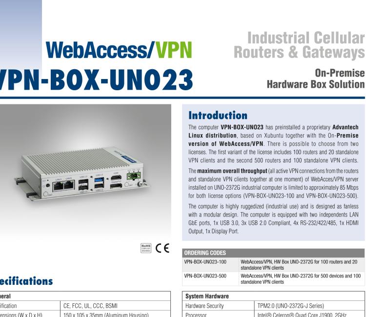 研華VPN-BOX-UPD100-500 WebAccess/VPN, Hardware Box UNO-2372, upgrade from 100 to 500 devices