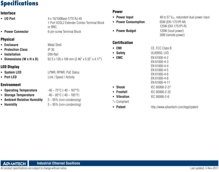 研華EKI-1751PI-R Hardened PoE Ethernet Extender, 100Mbps,VDSL2