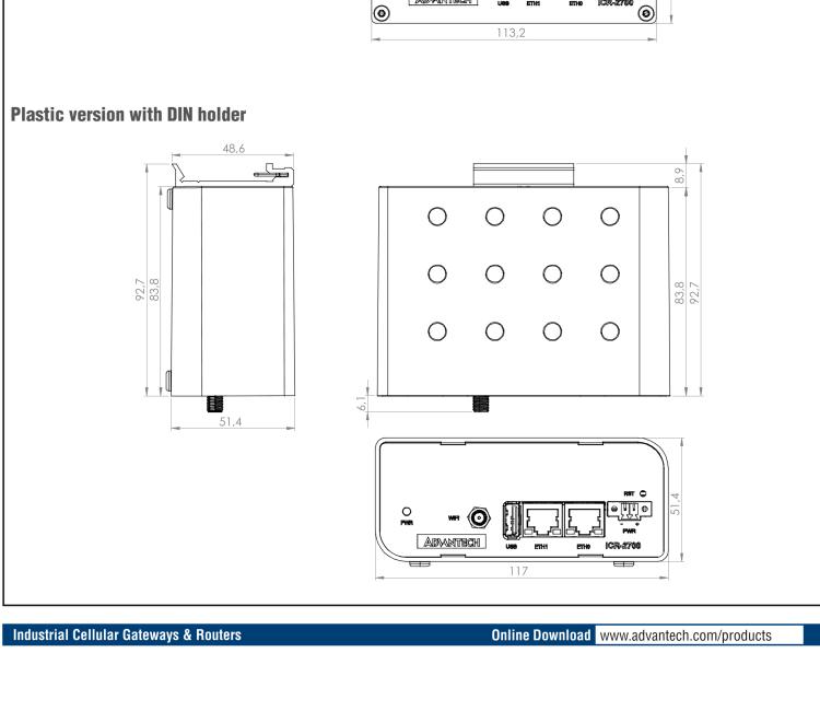 研華ICR-2701WP ICR-2700, GLOBAL, 2× ETH, USB, WiFi, Plastic, No ACC