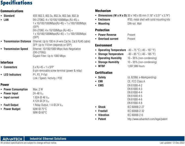 研華EKI-2706G-1GFPI 4GE PoE+1G+1G SFP，非網(wǎng)管型PoE工業(yè)以太網(wǎng)交換機(jī)，IEEE802.3af/at，24~48VDC（BE型），48~53VDC（AE型），-40~75℃