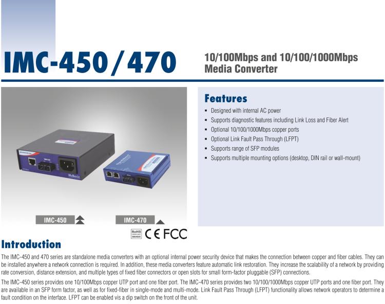 研華IMC-450-SEST Standalone Media Converter, 100Mbps, Single mode 1310nm, 40km, ST