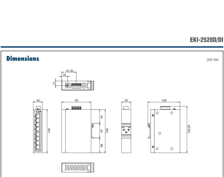 研華EKI-2528DI 8FE Unmanaged Ethernet Switch, -40~75℃