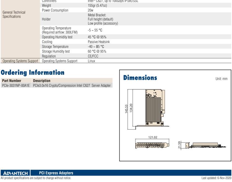 研華PCIE-3031 PCIe 3.0, x16 Crypto/ Compression Intel C627 Server Adapter