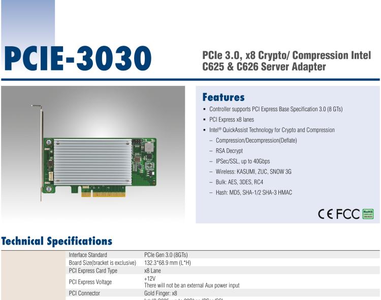 研華PCIE-3030 PCIe 3.0, x8 Crypto/ Compression Intel C625 & C626 Server Adapter