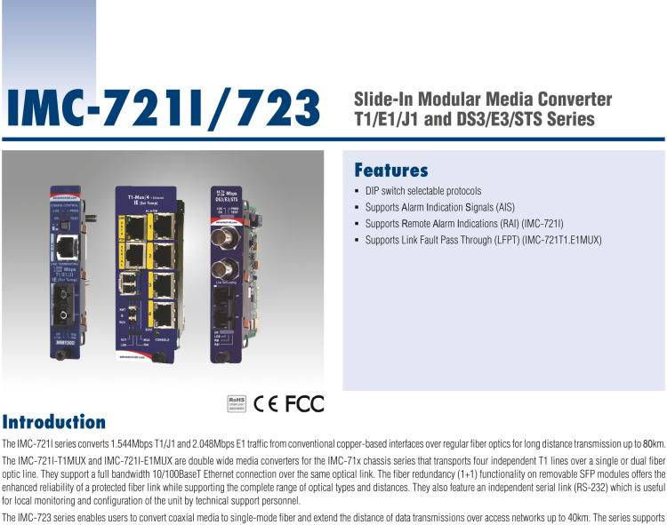 研華IMC-721I-SSER Managed Hardened Modular Media Converter, DS1, Single mode 1550xmt, 40km, SC (also known as iMcV 850-18125)