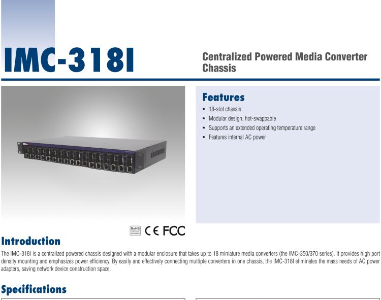 研華IMC-318I Hardened Centralized Powered Media Converter Chassis, Rackmount, 18-slot Chassis