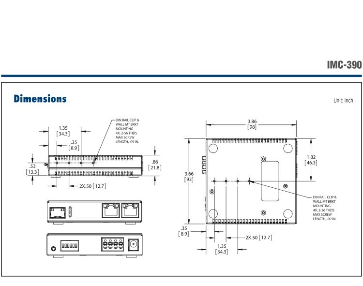 研華IMC-390-MM Mini PoE+ Media Converter, 1000Mbps, Multimode 850nm, 550m, SC (also known as MiniMc 857-11912TG)