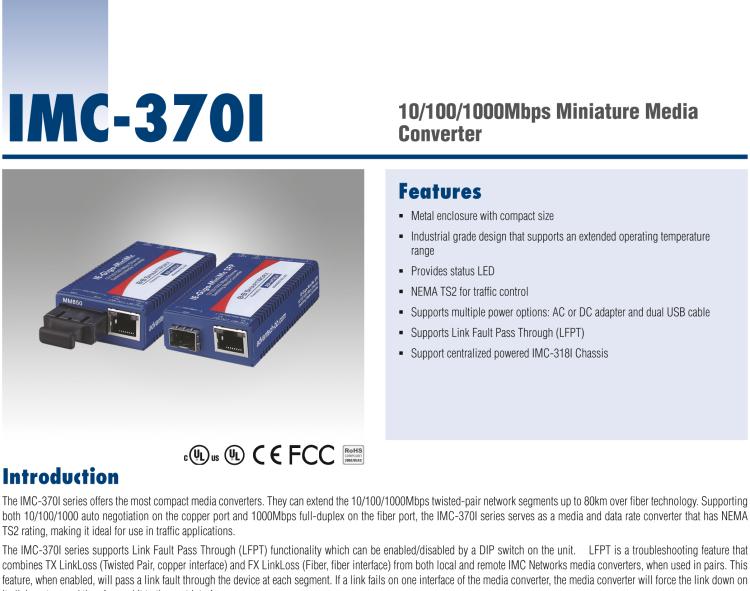 研華IMC-370I-SE-B Mini Hardened Media Converter, 1000Mbps, Single mode 1310nm, LFPT, 40km, SC