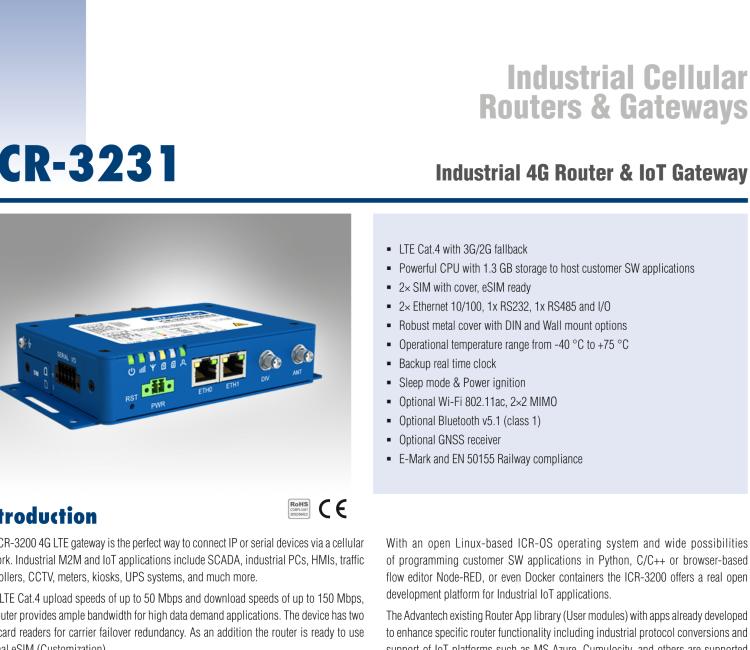 研華ICR-3231 ICR-3200, LTE catM1, NB-IoT, 1x Ethernet, 1xRS232, 1xRS485, SUPERCAP, Without Accessories