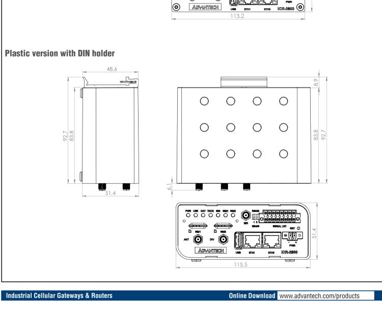 研華ICR-2834WP ICR-2800, EMEA, 2x Ethernet, 2× RS232/RS485, USB, Wi-Fi, Plastic, Without Accessories