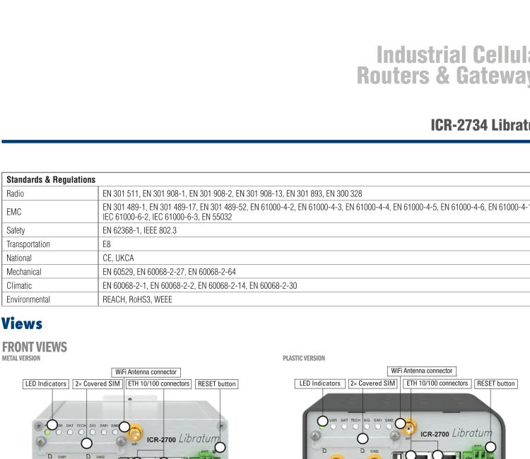 研華ICR-2734WP ICR-2700, EMEA, 2x Ethernet, USB, Wi-Fi, Plastic, Without Accessories