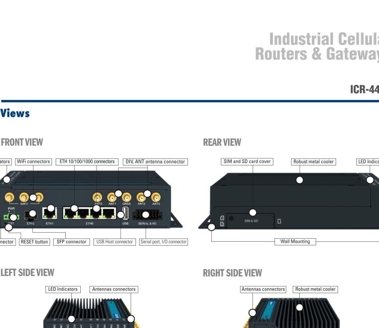 研華ICR-4453WS ICR-4400, EUROPE, NAM, 5x Ethernet, 1x RS232, 1x RS485, CAN, PoE PSE+, Wi-Fi, SFP, USB, SD, Without Accessories