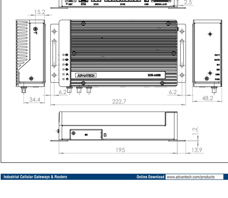 研華ICR-4401 ICR-4400, GLOBAL, 5x Ethernet, 1x RS232, 1x RS485, CAN, SFP, USB, SD, Without Accessories