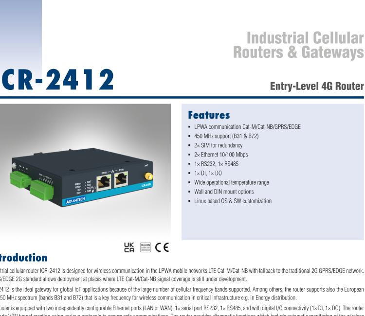 研華ICR-2412 ICR-2400, EMEA, 2x Ethernet , 1x RS232, 1x RS485, Metal, Without Accessories