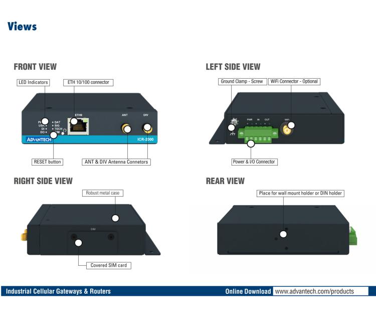 研華ICR-2031W ICR-2000, EMEA, 1x Ethernet, Wi-Fi, Metal, Without Accessories