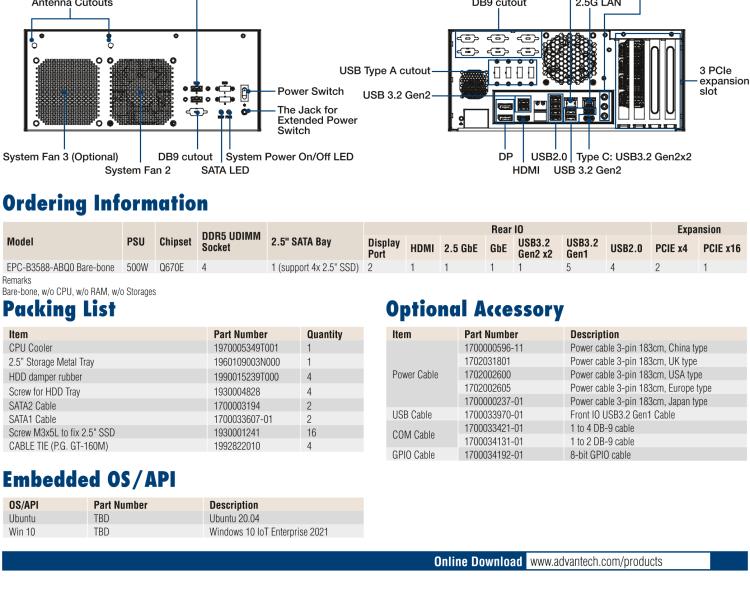 研華EPC-B3588 適配Intel 第12代 Core i 系列處理器，搭載Q670E芯片組。可搭配NVIDIA? RTX-A4500顯卡。3U高度，提供高端圖像處理應(yīng)用的解決方案。