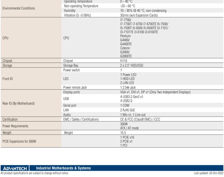 研華EPC-B5505 適配Intel? 第6/7代 Core ? i/Xeon E3系列處理器，搭載H110芯片組。標(biāo)準(zhǔn)4U上架，廣泛適用于各種行業(yè)。