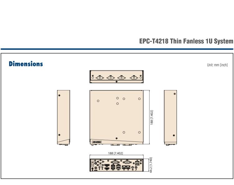 研華EPC-T4218 適配Intel 第8代 賽揚(yáng)/凌動(dòng)系列處理器。1U超薄高度，無(wú)風(fēng)扇系統(tǒng)，性能強(qiáng)勁，性價(jià)比高。