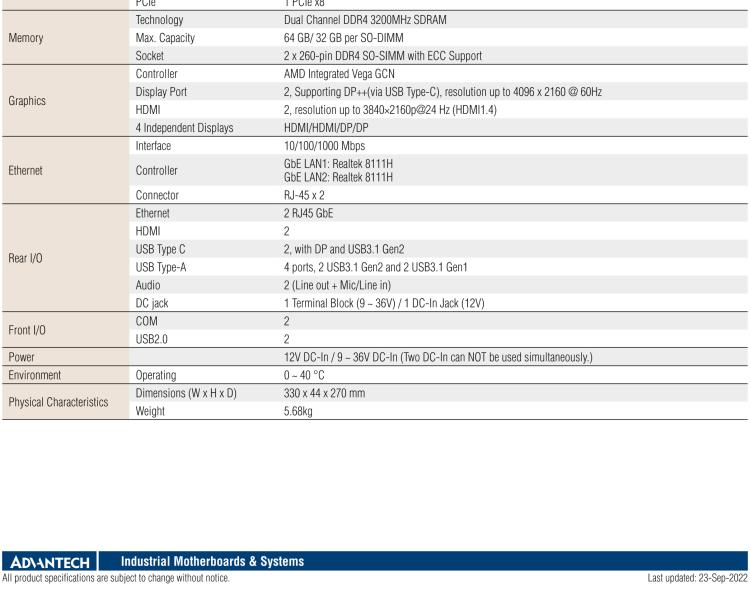 研華EPC-T3229 適配AMD V2748 處理器。擁有1個(gè)全高PCIe擴(kuò)展位，1U高度，支持上架。適用于邊緣AI等行業(yè)。