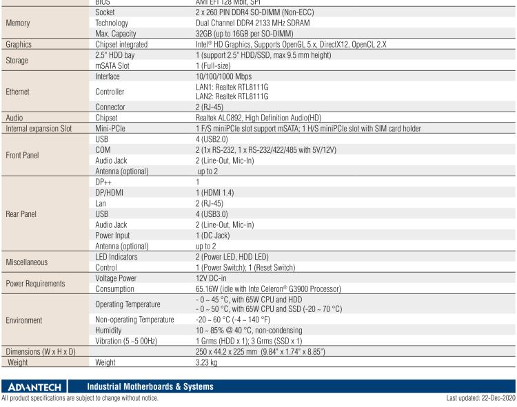 研華EPC-T2285 適配Intel? 第6/7代 Core? i 系列處理器，搭載H110芯片組。1U超薄高度，性能強勁。