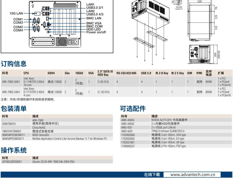 研華ARK-7060 搭載Intel二代Xeon D-1700高性能處理器系統(tǒng)，具有3個擴展插槽