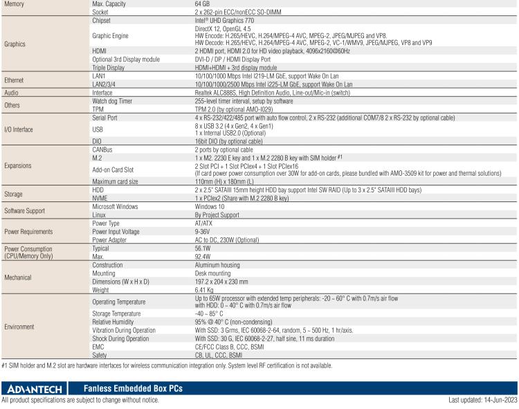 研華ARK-3534D 12th&13th Gen Intel? i3/i5/i7/i9 LGA1700 Expansion Fanless Box PC