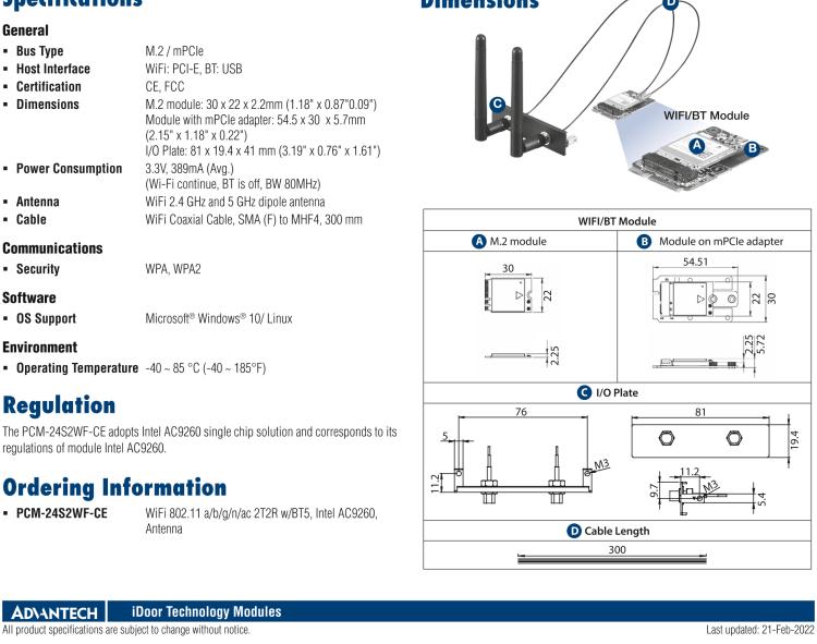 研華PCM-24S2WF WiFi/ Bluetooth 2端口 SMA