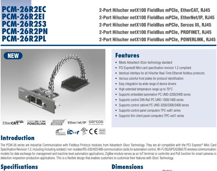 研華PCM-26R2PN 2端口 Hilscher netX100 現(xiàn)場(chǎng)總線 mPCIe, PROFINET, RJ45