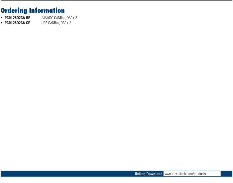 研華PCM-26D2CA 2端口隔離CANBus mPCIe, CANOpen, DB9